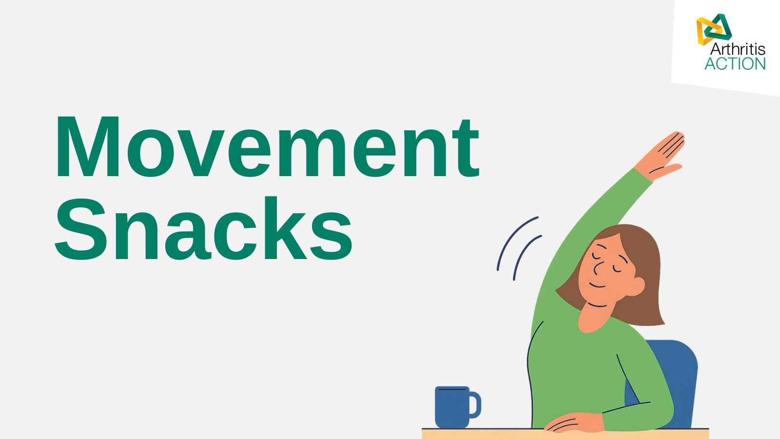 Animated image of lady stretching at her desk - text reads Movement Snacks